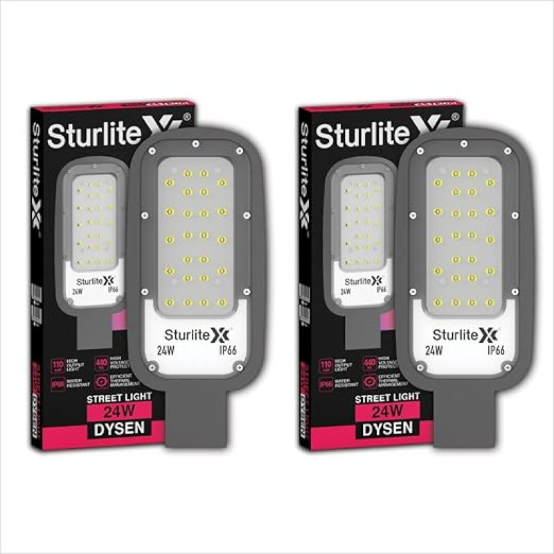 Sturlite Dysen 24W LED Street Light| Cool White 6500K Color Temperature LED Street Lamp| IP66 Waterproof Surge Protection Focus Light for Garage, Parking, Garden, Playground & Sidewalks - (Pack of 2)