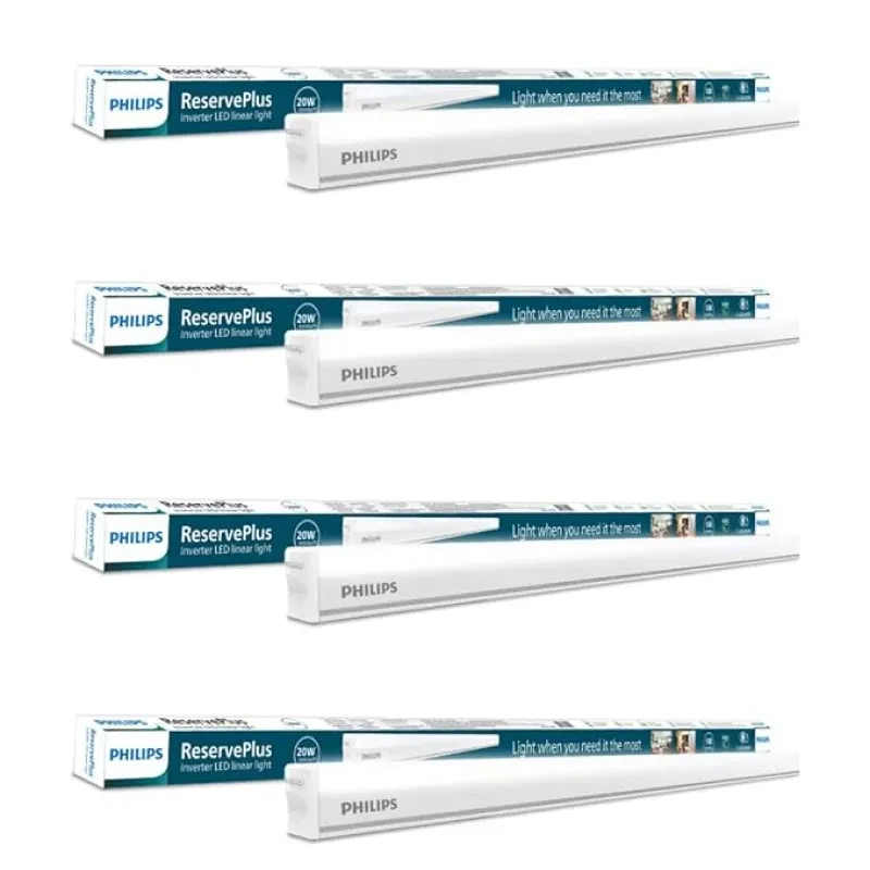PHILIPS 20-Watt Emergency Inverter Batten | Reserve Plus 4-feet Rechargeable Inverter Batten for Home & Living Room | Colour : Cool Day Light, Pack of 4