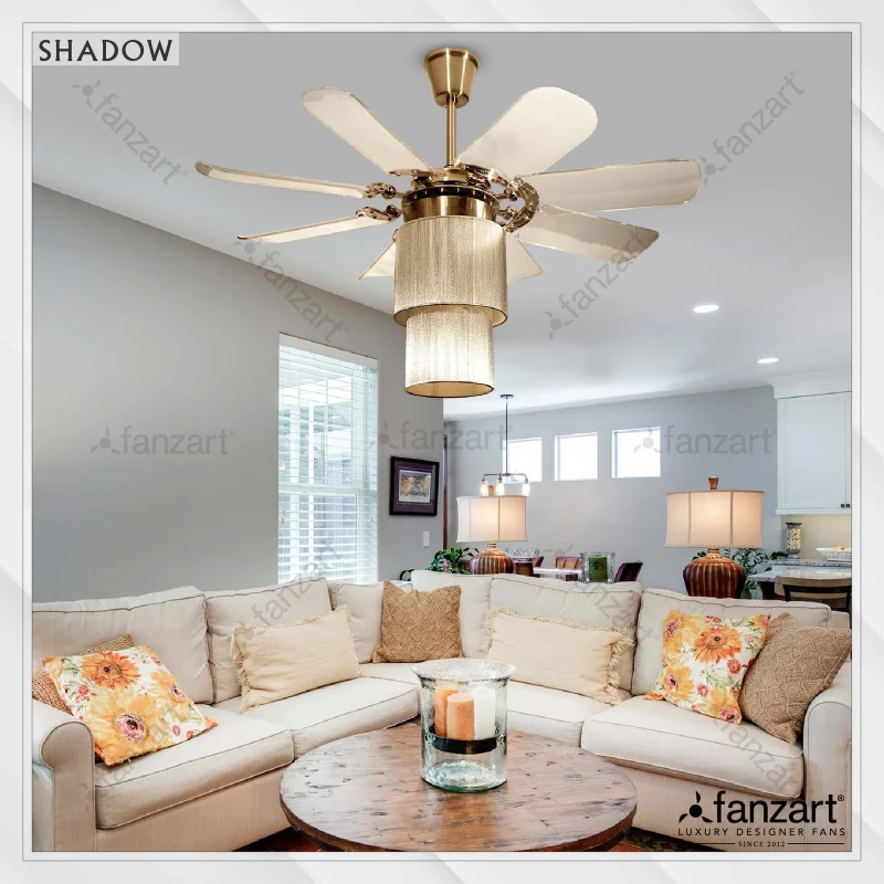 Fanzart Shadow – 42″ Fandelier ® with 8 x ABS transparent collapsable blades, LED light and Remote Control