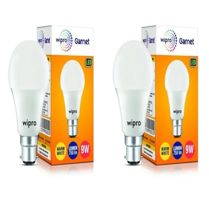 Wipro Garnet 9W LED Bulb for Home & Office |Warm White (2700K) | B22 Base|220 degree Light coverage |4Kv Surge Protection |400V High Voltage Protection |Energy Efficient | Pack of 2