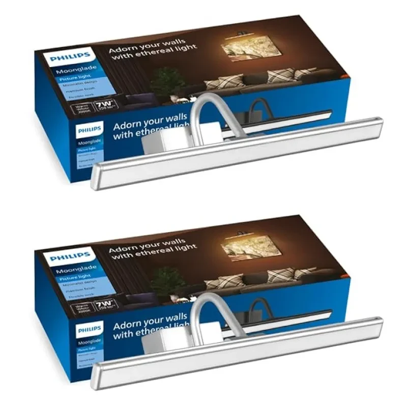 PHILIPS 7-Watts Moonglade Silver Picture Light | Picture Light For Display | Warm White | Pack of 2