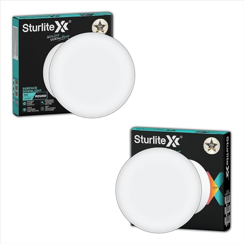 Sturlite Lexxo 8W Round LED Surface Light| 6500k Cool White Color Temperature ( Pack of 2)