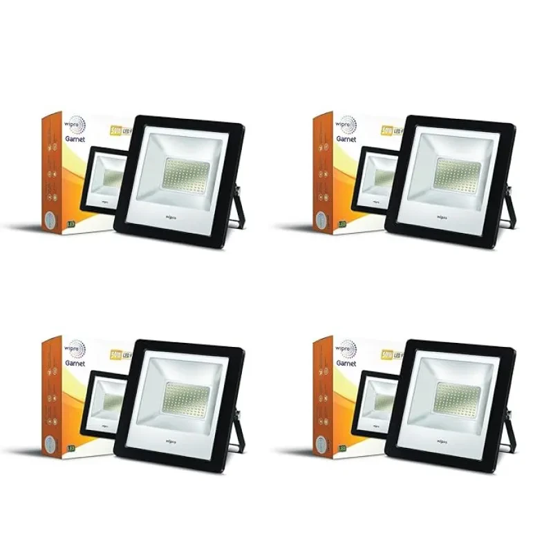 wipro Garnet 50W LED Flood Light | Cool White,6500K | IP66 Water Proof Outdoor Light | Aluminium PDC Housing |Reflector & Clear Optics | 5Kv Surge Protection | 440V High Voltage Protection|Pack of 4