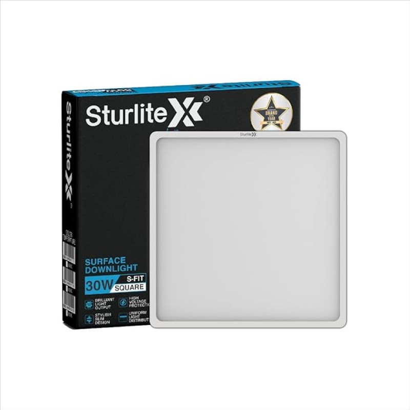 Sturlite S-FIT 30W Square LED Surface Light| 6500k Cool White Color Temperature| 2400 Lumens with CRI Tech for Accurate Color Representation - (Pack of 1)