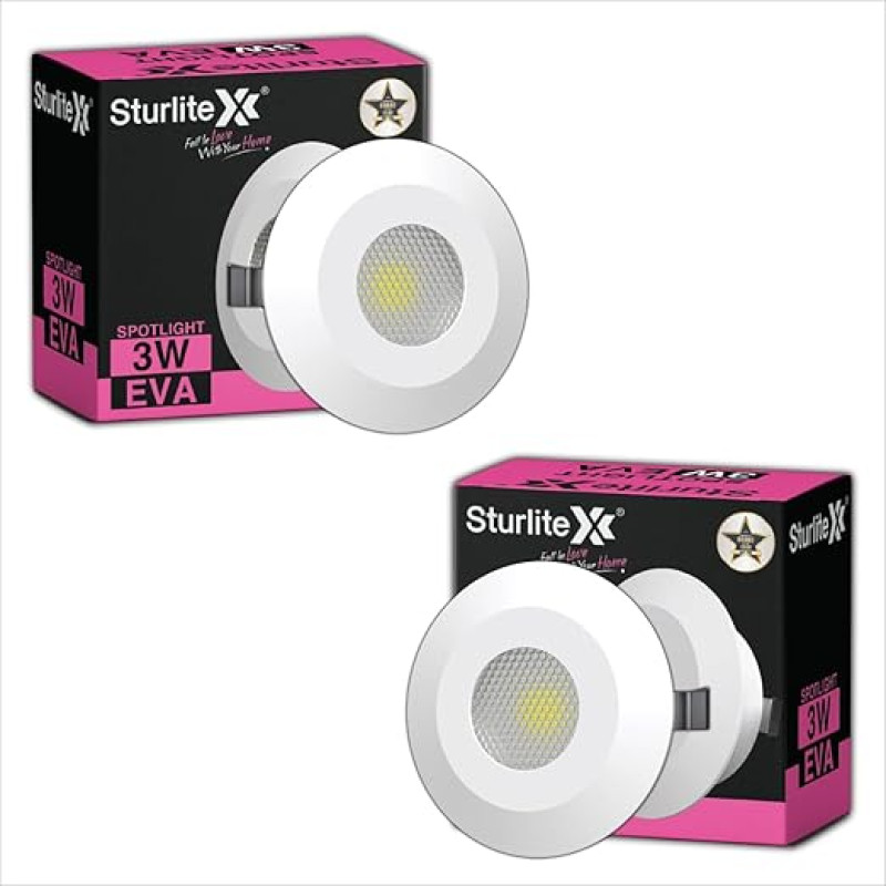 Sturlite Eva 3W LED Spotlight| Pink Light Color| 36mm-Cutout & Compact Design Ceiling Ligh| CRI Tech With High Voltage Protection Downlight - Pack of 2
