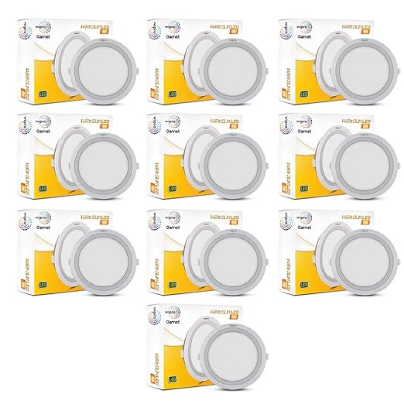 Wipro Polycarbonate Garnet 6W Round Led Wave Panel Light for Ceiling|Cool White Light (6000K)|Ultra-Slim Design|Recessed Down Light for False Ceiling|Pop Light|Cutout-100Mm|Pack of 10
