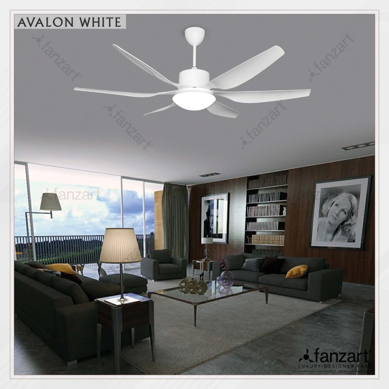 Fanzart Avalon White – 66″ Industrial Refined fan with 6 x Fine ABS  blades, BLDC motor Multi Coloured LED and Remote Control