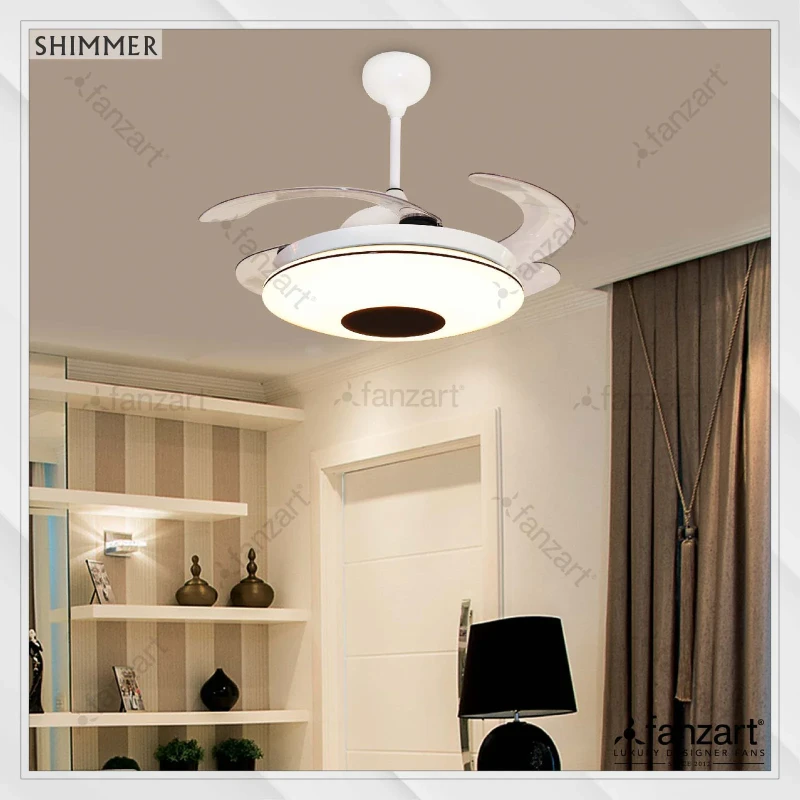 Fanzart Shimmer – 44″ Modern fan with 4 x Retractable ABS Blade Fan with BLDC motor, Summer-Winter feature, Multi-Coloured LED and Remote Control
