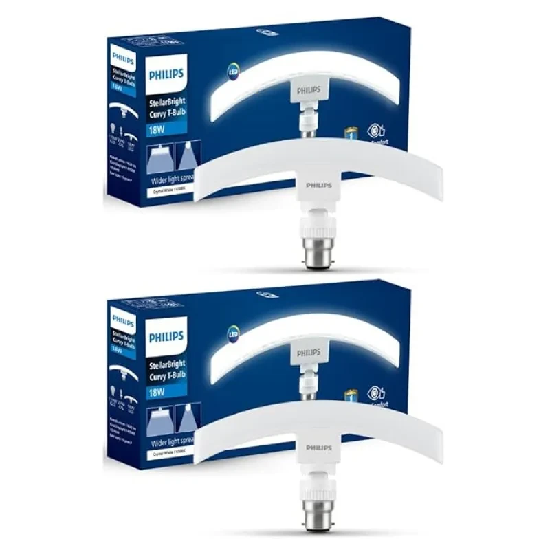 PHILIPS 18 Watts Stellar Bright Curvy LED T-Bulb Base B22,Crystal White (Pack of 2)