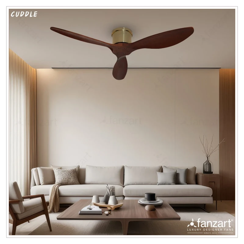 Fanzart Cuddle – 52″ Modern fan with 3 X Maple Oak Natural Wooden blades, Remote Control and BLDC for low height ceilings.