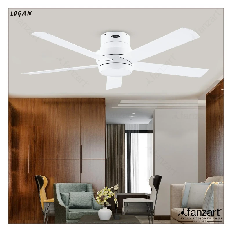 Fanzart Logan Matte White- 52″ Hugger fan with 5x Premium ABS Blades Whisper-Quiet BLDC Motor, Multi-colour LED, Summer-Winter Feature, Remote Control