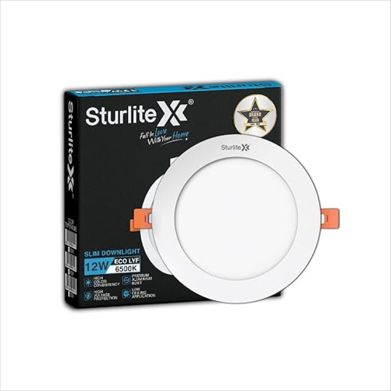 Sturlite Eco LYF 12W Round LED Downlight| Cool White Color Temperature| 960 Lumens with CRI Tech for Various Ceiling Types and Rooms - (Pack of 1)