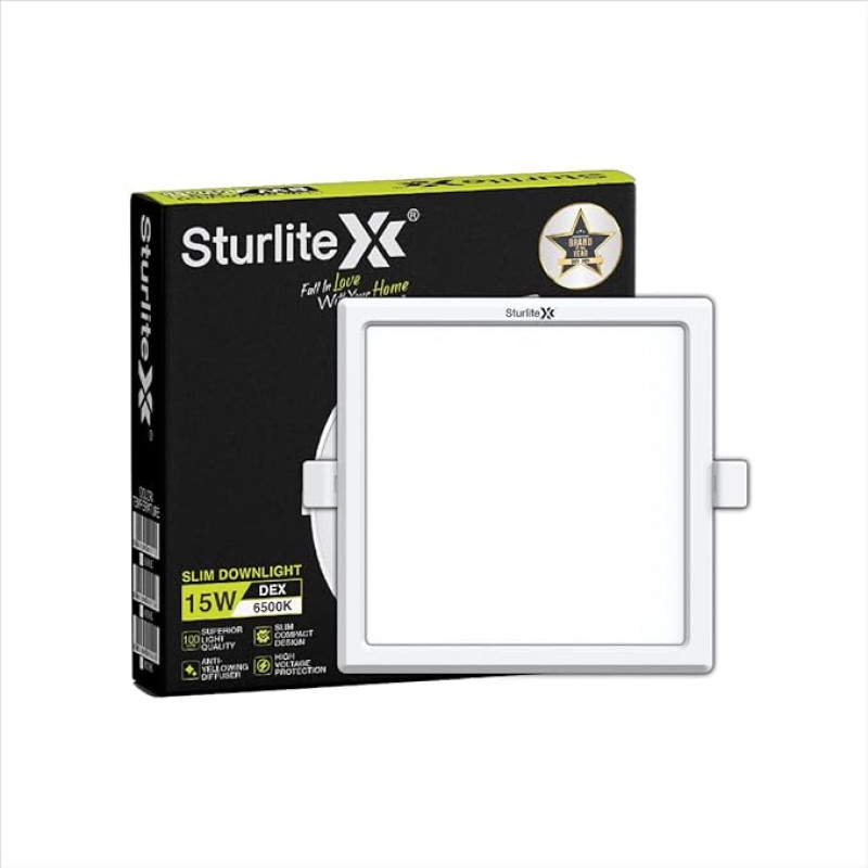 Sturlite Dex 15W Square LED Downlight| Cool White Color Temperature| 1500 Lumens with CRI Tech for Various Ceiling Types and Rooms - (Pack of 1)