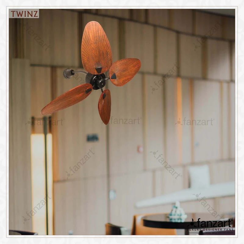 Fanzart Twinz Wall Mount – 52″ with 4 x Hand Crafted natural wooden Wall Mounted fan for double height ceilings