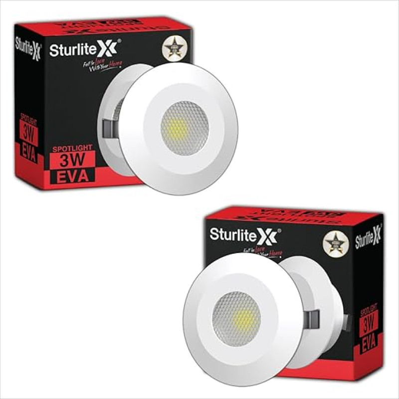 Sturlite Eva 3W LED Spotlight| Red Light Color| 36mm-Cutout & Compact Design Ceiling Ligh| CRI Tech With High Voltage Protection Downlight - Pack of 2