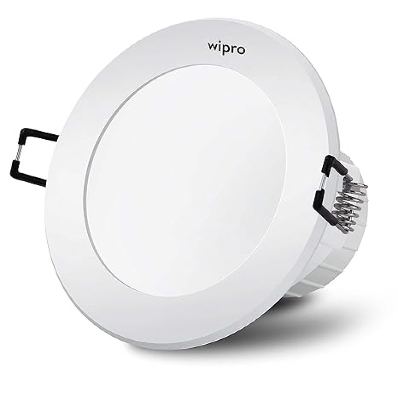 wipro Aluminium Garnet 5W Round Downlight Junction Box|Cool Day White (6500K)|Glare-Free Design|Recessed Downlighter for False Ceiling|Cutout ? 3 Inch|Pack of 1