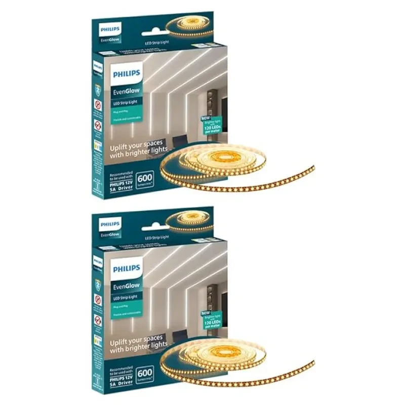 PHILIPS LED Profile Light for Ceiling | 5-Meter 120 LED Strip Light for Home Decoration | Even Glow, Warm White | Pack of 2 (Driver Required Separately)