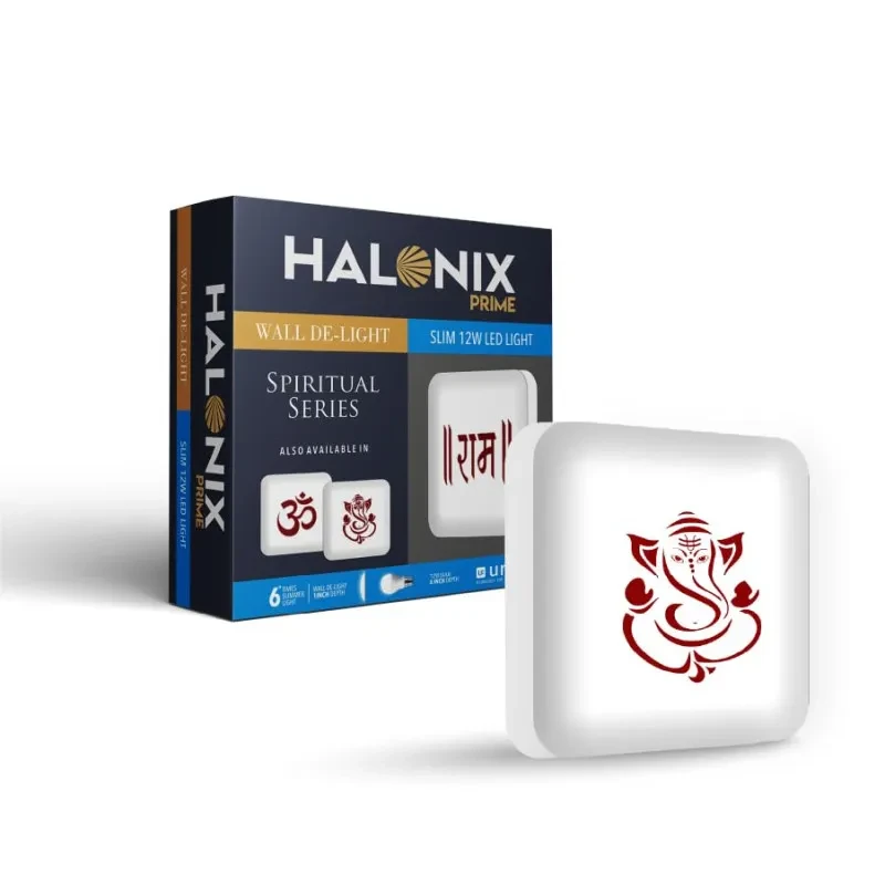 Halonix Polycarbonate 12W Square Ganesh Wall De-light Spiritual Series (Cool Day Light)