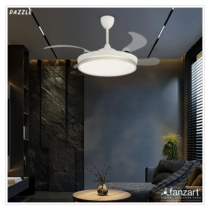 Fanzart Dazzle – 58″ Modern Fandelier ® 4 X ABS transparent retractable blades with Remote Control, Multi colour LED, Powered by BLDC motor.
