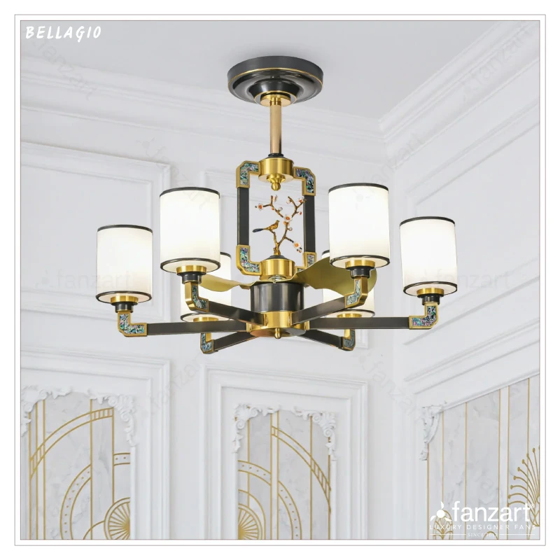 Fanzart Bellagio- 20″ Fandelier ® fan with 3x Aluminium Blades in Antique Brass finish, Whisper-Quiet BLDC Motor, Multi-colour LED, Remote Control
