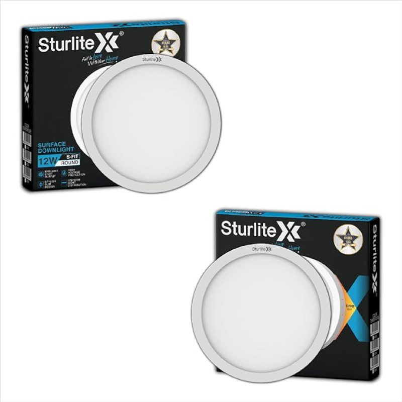 Sturlite S-FIT 12W Round LED Surface Light| 6500k Cool White Color Temperature| 960 Lumens with CRI Tech for Accurate Color Representation - (Pack of 2)