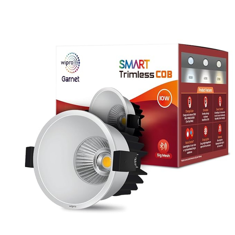wipro Garnet 10W LED Smart E27 Trimless Cob (Pack Of 1) - Aluminium