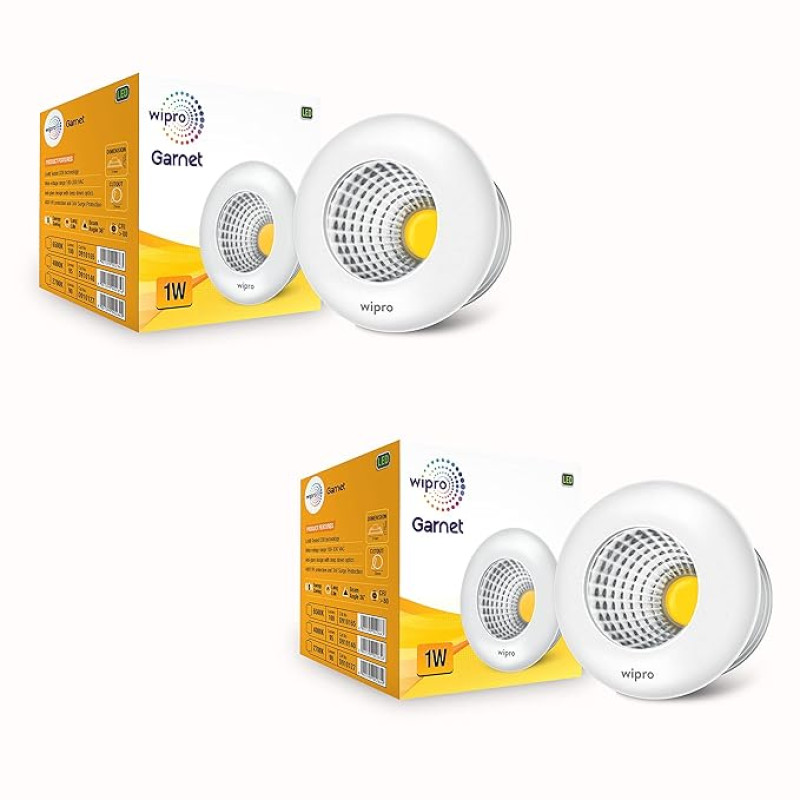 Wipro Garnet 1W LED Cabinet COB | Warm White Light (2700K) | Compact Design for Cabinets & Wardrobes | Pack of 2