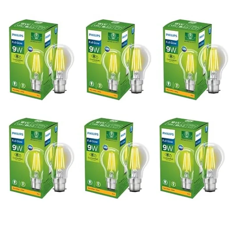 PHILIPS Full Glow 9-watt B22 LED Bulb | Warm White, Pack of 6
