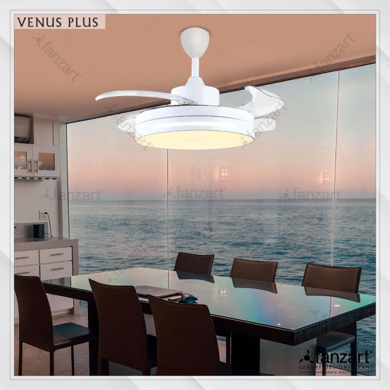 Fanzart Venus Plus- 42″ Modern fan with 4 x Fine Acrylic transparent Retractable blades, Multi-Coloured LED and Remote Control