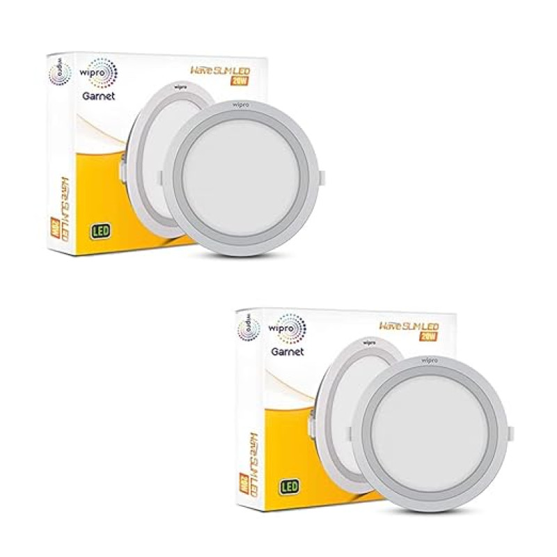 Wipro Garnet 20W Round Led Wave Panel Light for Ceiling | Cool White Light (6000K) | Ultra-Slim Design | Recessed Down Light for False Ceiling |Pop Ceiling Light | Cutout - 200Mm | Pack of 2