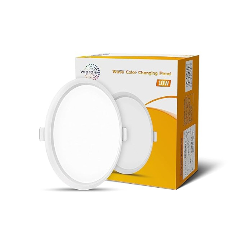 Wipro Garnet 10W Wave CCT RoundPanel, Colour Changing Ceiling Lights, LED Panel Light with Rimless Sleek Design, Recessed Downlighter for False Ceiling, 150x150mm, Pack of 1, White
