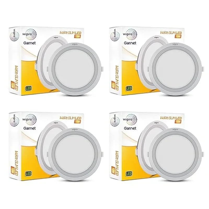 Wipro Polycarbonate Garnet 15W Round Led Wave Panel Light for Ceiling|Cool White Light (6000K)|Ultra-Slim Design|Recessed Down Light for False Ceiling|Pop Ceiling Light|Cutout-150Mm|Pack of 4