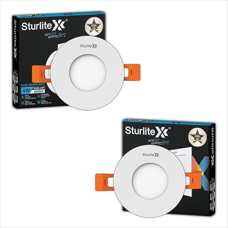 Sturlite Eco LYF 4W Round LED Downlight| 6500K Cool White Color Temperature| 280 Lumens with CRI Tech for Various Ceiling Types and Rooms - (Pack of 2)