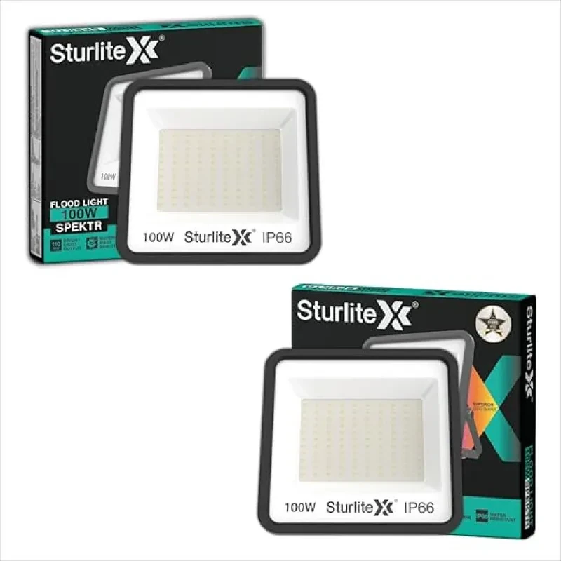Sturlite Spektr 100 W LED Flood Light| Cool White 6500K Color Temperature LED Lamp| IP66 Waterproof Surge Protection Focus Light for Factory, Garage, Parking, Garden, Playground & Shop - (Pack of 2)