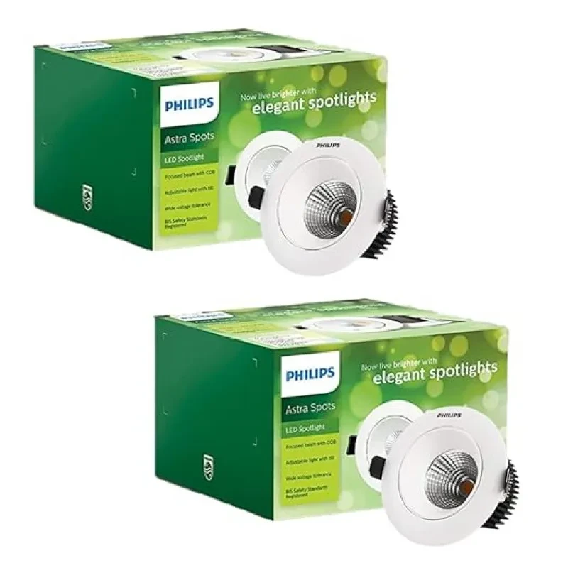 PHILIPS Astra Spots 3-Watt LED COB Lights (Warm White), Pack of 2