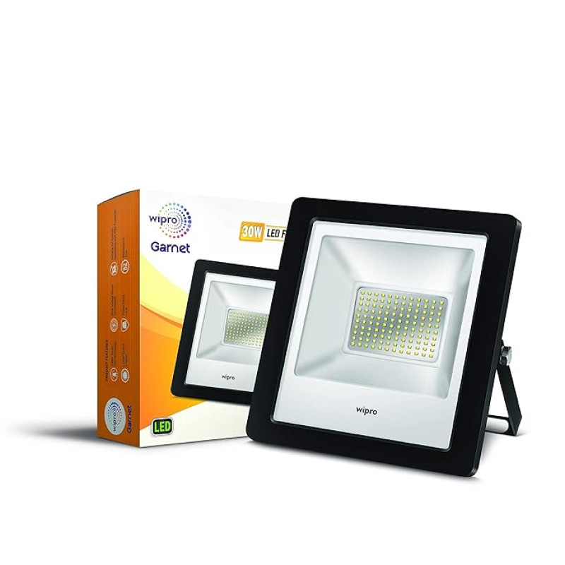 wipro Garnet 30W LED Flood Light | Cool White,6500K | IP66 Water Proof Outdoor Light | Aluminium PDC Housing |Reflector & Clear Optics | 5Kv Surge Protection | 440V High Voltage Protection|Pack of 1