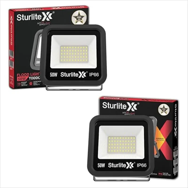 Sturlite Toddo 50 W LED Flood Light| Cool White 6500K Color Temperature LED Lamp| IP66 Waterproof Surge Protection Focus Light for Factory, Garage, Parking, Garden, Playground & Shop - (Pack of 2)