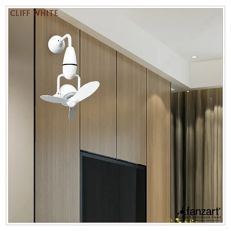 Fanzart Cliff Matte White – 16” Wall Mounted fan with 3 x Wooden Finished ABS blades, 90-degree Oscillation, BLDC motor and Remote Control