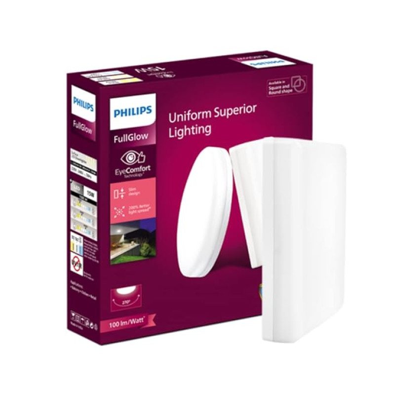 PHILIPS Rimless Full Glow 15-watt Square LED Surface Downlighter | Surface LED Downlight for Ceiling | LED Ceiling Light for Home & Hall | Cool Day Light,Pack of 1