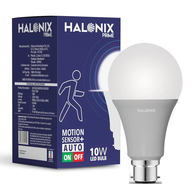 Halonix Radar 10W B22 Motion Sensor Led Bulb, Auto on-Auto off (Pack of 2)