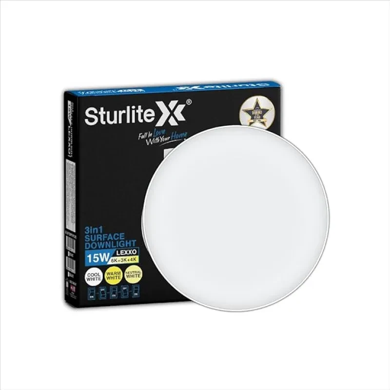 Sturlite Lexxo 15W (3in1) Round LED Surface Light| Warm, Neutral & Cool White Color Temperature | 1200 Lumens with CRI Tech for Accurate Color Representation - (Pack of 1) LED Bulb