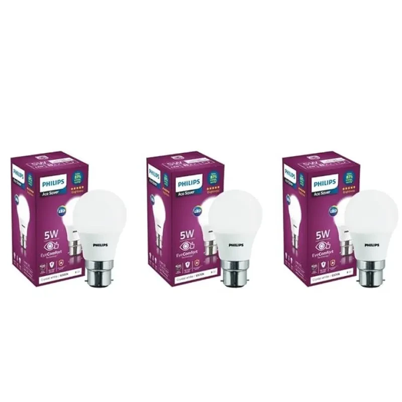 Philips Ace Saver 5-watt B22 LED Bulb | Crystal White LED Bulb | Pack of 3