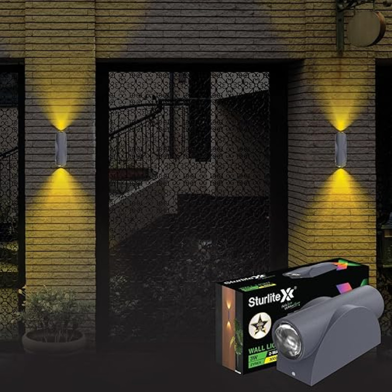 Sturlite Zyrex 3Watt 2-Way LED Wall Light| 3K Color Temperature| Corrosion & Scratch Resistant| Aluminum Body with IP65-Weather Protection| Indoor & Outdoor Wall Mount Decorative Light - Pack of 1