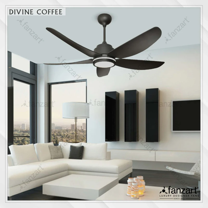 Fanzart Divine – 52” Modern fan with 5 x fine Coffee finish Blades BLDC motor, Summer-Winter feature, Multi-Coloured LED & Dimmer