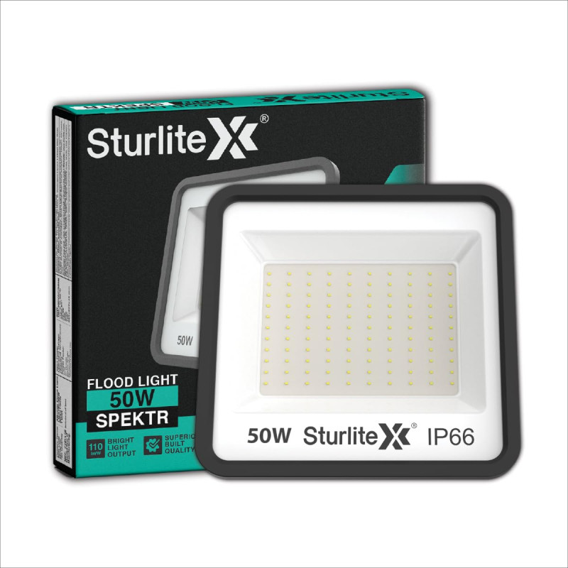 Sturlite Spektr 50 W LED Flood Light| Cool White 6500K Color Temperature LED Lamp| IP66 Waterproof Surge Protection Focus Light for Factory, Garage, Parking, Garden, Playground & Shop - (Pack of 1)