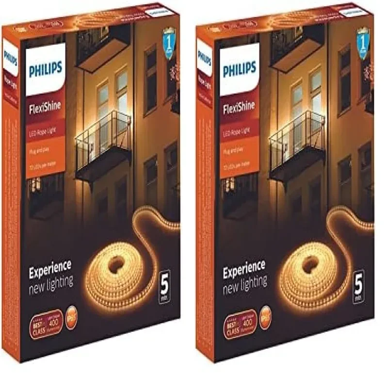 PHILIPS FlexiShine 5 Meter Plug n Play LED Rope Light (Blue) - Waterproof (IP65 Rated) and Flexible (Pack of 2)