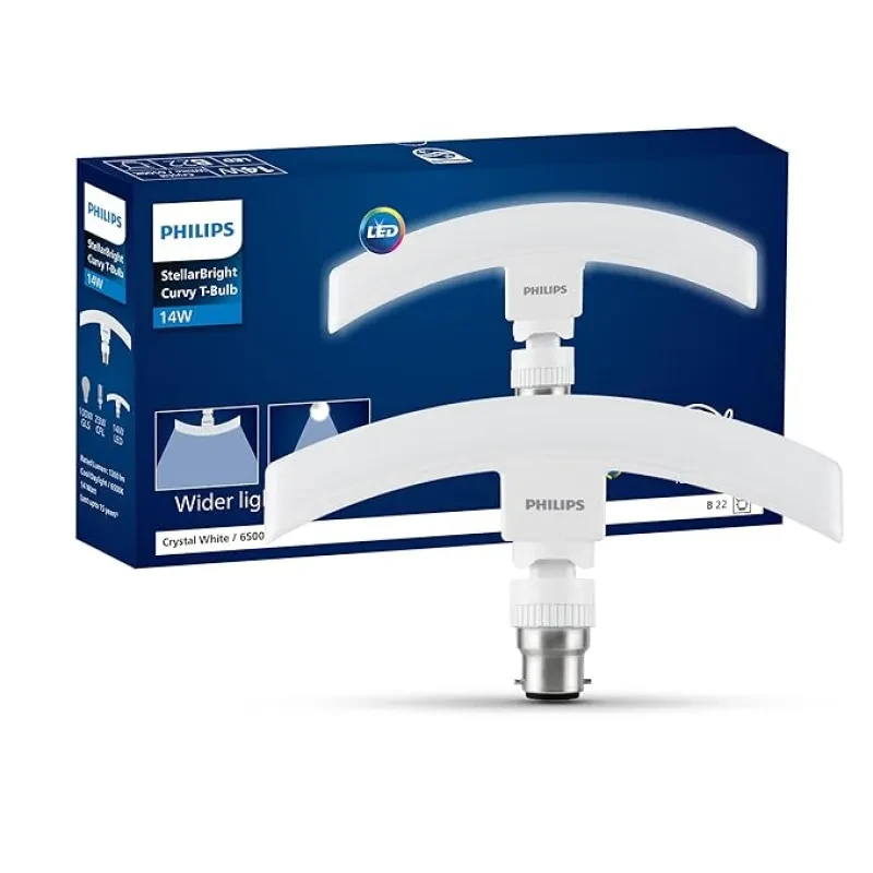 PHILIPS 14 Watts Stellar Bright Curvy LED T-Bulb Base B22,Crystal White (Pack of 2)