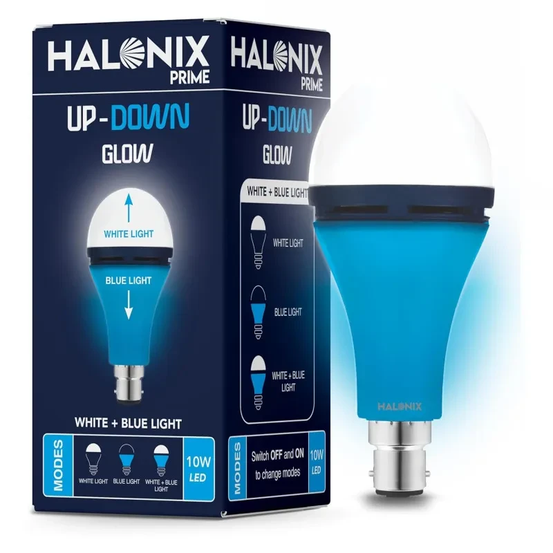 Halonix 10W Up Down Glow White & Blue 3 Modes led Bulb | Switch On-Switch Off to Change led Bulb Color | B22d