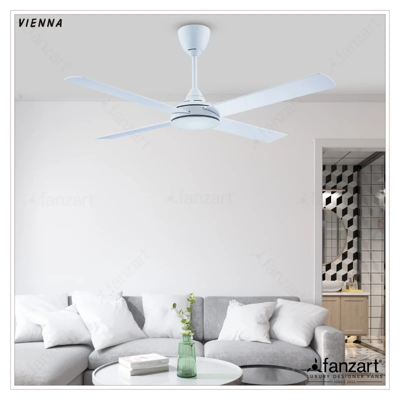 Fanzart Vienna Matte White- 52″ Modern fan with 4x Premium ABS Blades in Matte White finish, Whisper-Quiet BLDC Motor, Summer-Winter Feature, Remote Control