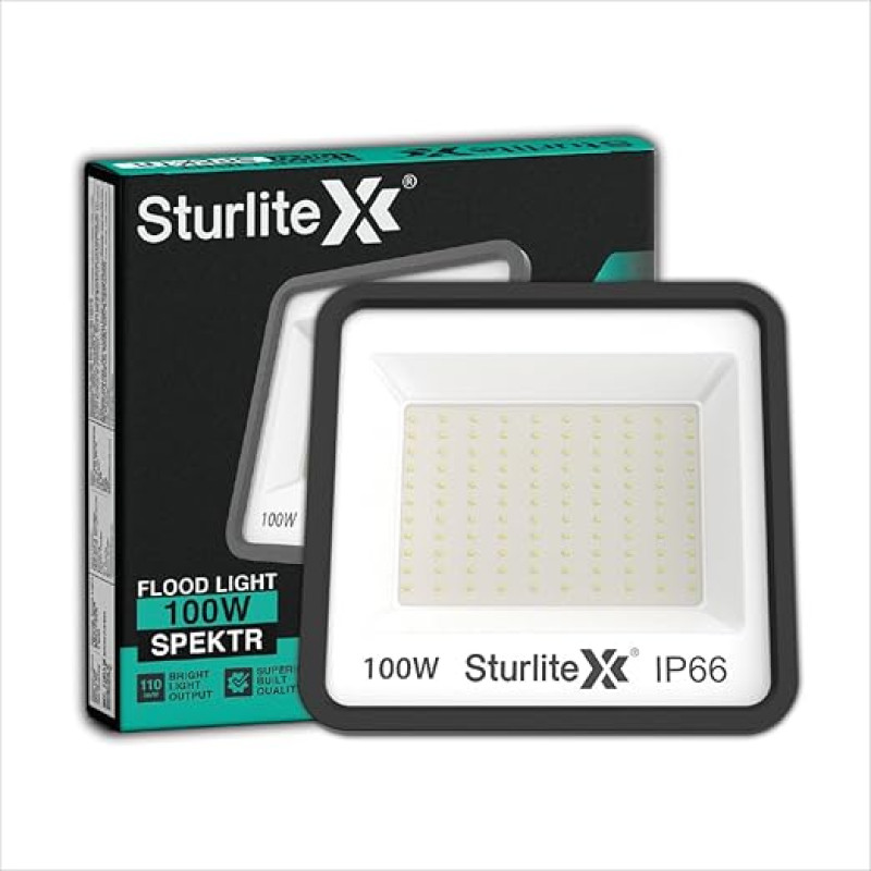 Sturlite Spektr 100 W LED Flood Light| Cool White 6500K Color Temperature LED Lamp| IP66 Waterproof Surge Protection Focus Light for Factory, Garage, Parking, Garden, Playground & Shop - (Pack of 1)
